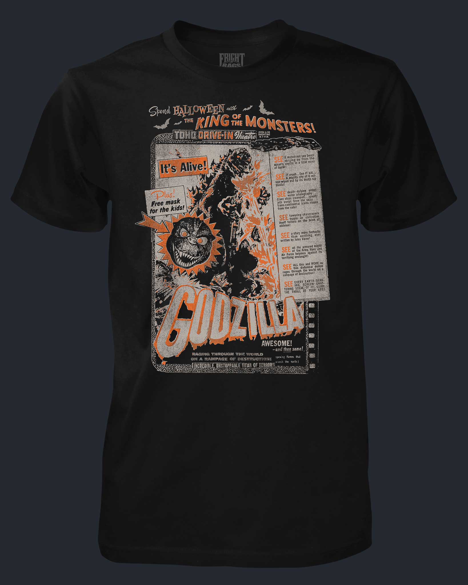 02980-Godzilla-HalloweenNightAtTheDriveIn-shirt.jpg Godzilla - Halloween Night At The Drive-In - Image 1