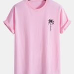Regular Fit Palm Tree Slogan Print Cotton T-Shirt