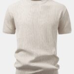 Ribbed Crew Neck Knit T-Shirt