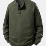Long Sleeve Arc Hem Waffle Henley Shirt
