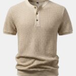 Waffle Textured Ribbed Hem Henley Shirt