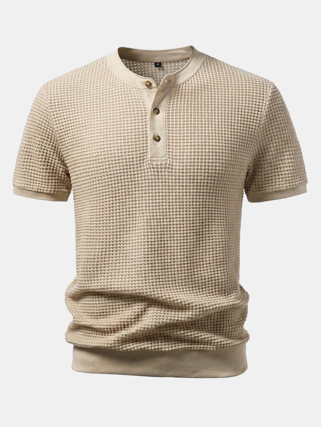 1_e50582fd-c4e2-4986-ab80-254d7679d424-1.jpg Waffle Textured Ribbed Hem Henley Shirt - Image 1