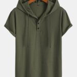 Short Sleeve Henley Hooded T-Shirt
