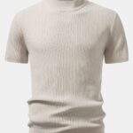 Ribbed Mock Neck Knit T-Shirt