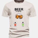 Regular Fit Beer Is Calling Print Cotton T-Shirt