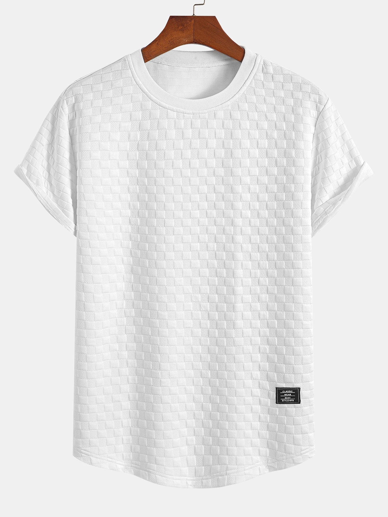 3_eagf3T-1.jpg Checkerboard Jacquard Arc Hem T-Shirt - Image 1
