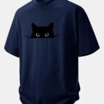 Relax Fit Black Cat Print Cotton T-Shirt