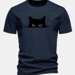 Regular Fit Black Cat Print Cotton T-Shirt