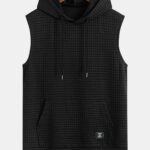 Waffle Sleeveless Hooded T-Shirt With Kangaroo Pocket