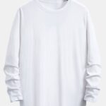 Basic Long Sleeve Cotton Arc Hem T-Shirt