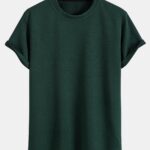 Short Sleeve Stripe Jacquard Arc Hem T-Shirt