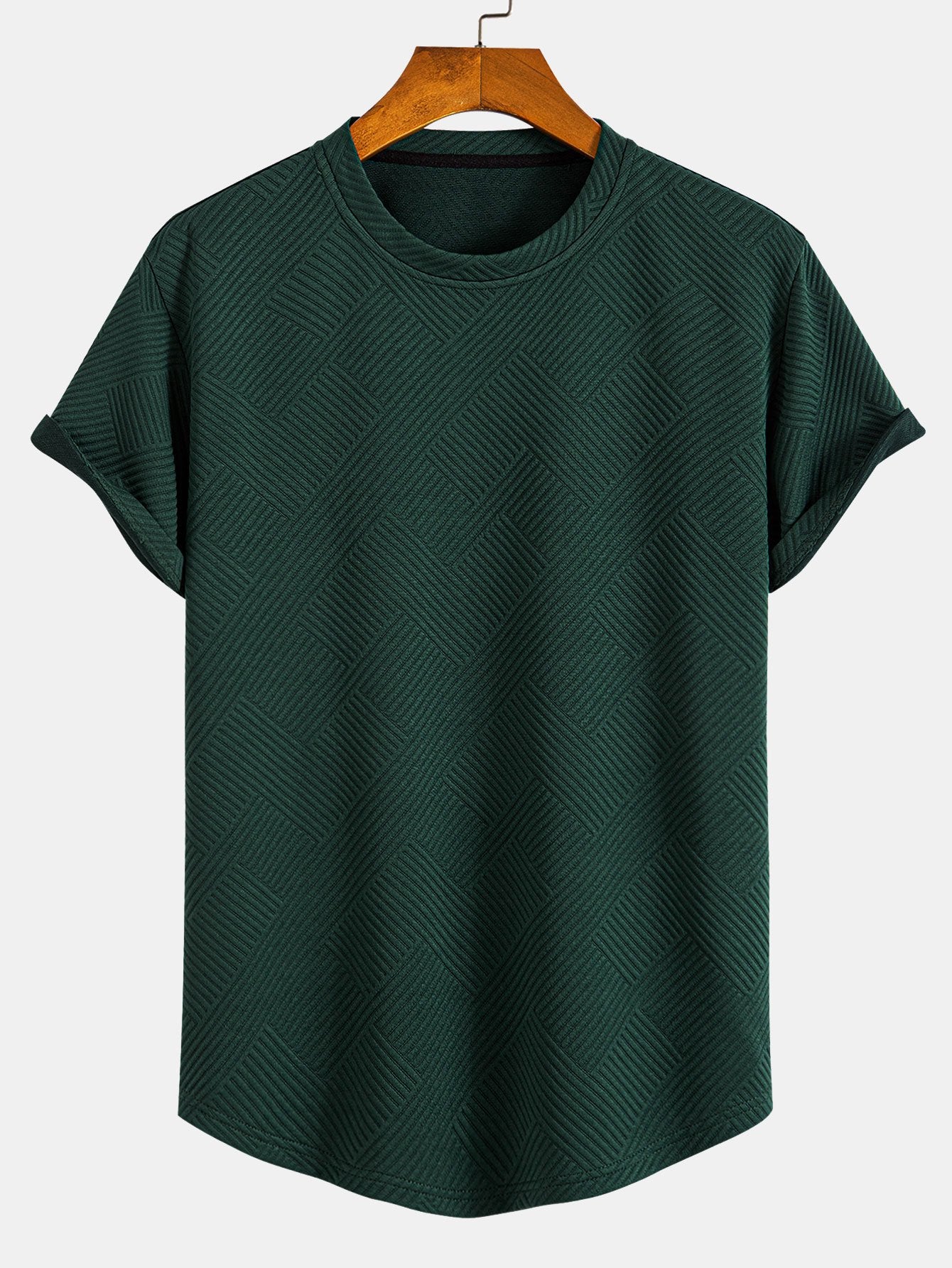 jpg_203ce5ad-05c5-4558-948e-d48bf4cf91f9-1.jpg Short Sleeve Stripe Jacquard Arc Hem T-Shirt - Image 1