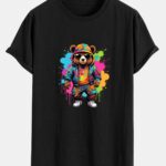 Graffiti Bear Print Cotton Arc Hem T-Shirt