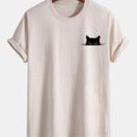 Regular Fit Black Cat Print Cotton T-Shirt