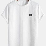 Short Sleeve Geometric Jacquard Arc Hem T-Shirt