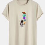 Planet Astronaut Print Cotton Arc Hem T-Shirt