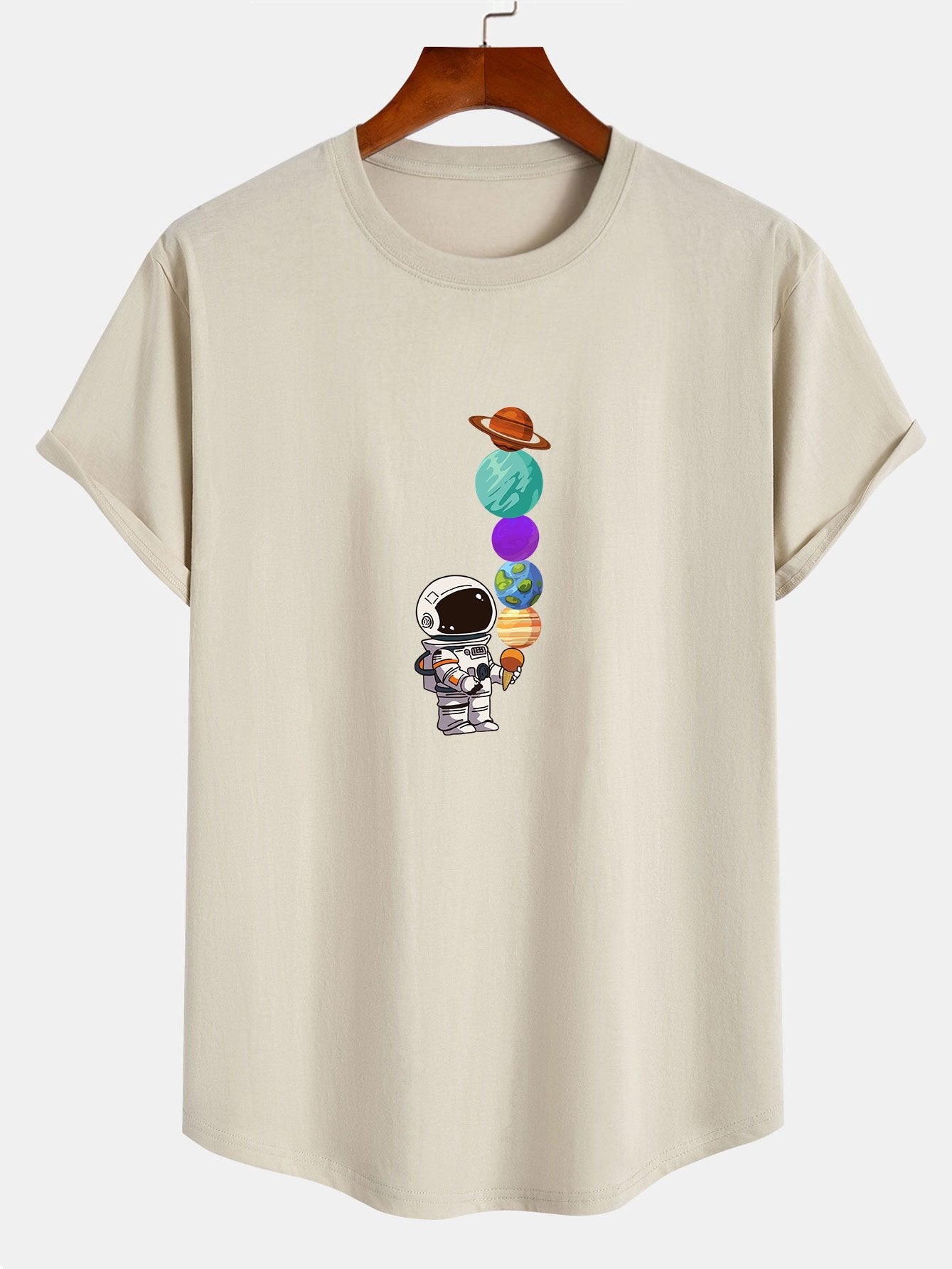 jpg_969e0cb3-0b88-4c5a-8816-54c81f167340-1.jpg Planet Astronaut Print Cotton Arc Hem T-Shirt - Image 1