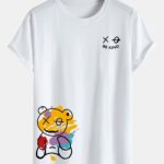 Graffiti Bear Print Cotton Arc Hem T-Shirt
