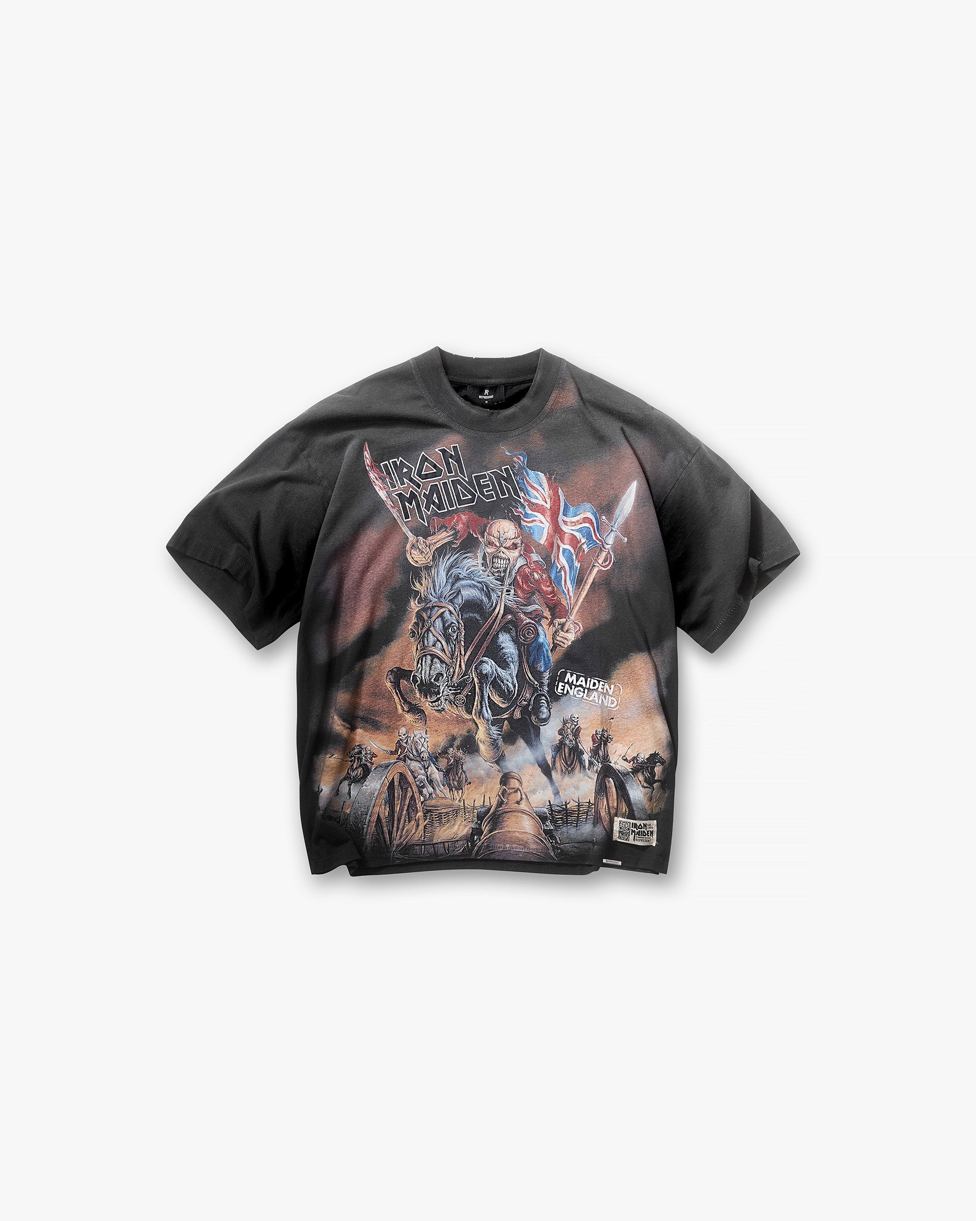 u-UNmt8tgMUGH4KcWkICC-lxN4CDYfXRrEq1qhZqCTw_d2b660d8-d17c-49ca-9e26-6b7d84441e68-1.jpg Represent X Iron Maiden Steed T-Shirt - Stained Black - Image 1